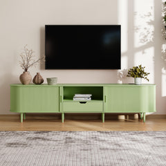 DHH 86.6" Fluted TV Stand with Power Outlet for TVs up to 90", TV Console with Adjustable Shelves and Sliding Door,Mid Century Modern Entertainment Center for Living Room,Bedroom (Walnut)