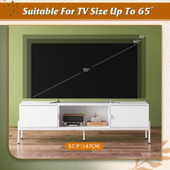 WLIVE 58" TV Stand for 65 Inch TVs, Mid Century Modern Entertainment Center with 2 Storage Cabinets & Open Shelf, Media Console Table with Metal Legs for Living Room, Bedroom, Rustic Brown