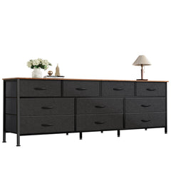 Huuger 63 Inch Dresser for Bedroom, Long Dresser with 10 Fabric Drawers, TV Stand for 55, 65, 70 Inch TV, Toy Storage Organizer for Closet, Rustic Brown