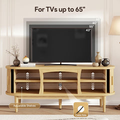 Decofy Mid Century TV Stand for TVs up to 80 Inches, Entertainment Center with Storage, Power Outlet, Fluted Sliding Doors & Adjustable Shelves, Modern Media TV Console Table for Living Room (Walnut)