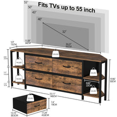 EXOTICA Corner TV Stand for 55" TV with Drawer & Power Outlet, Brown