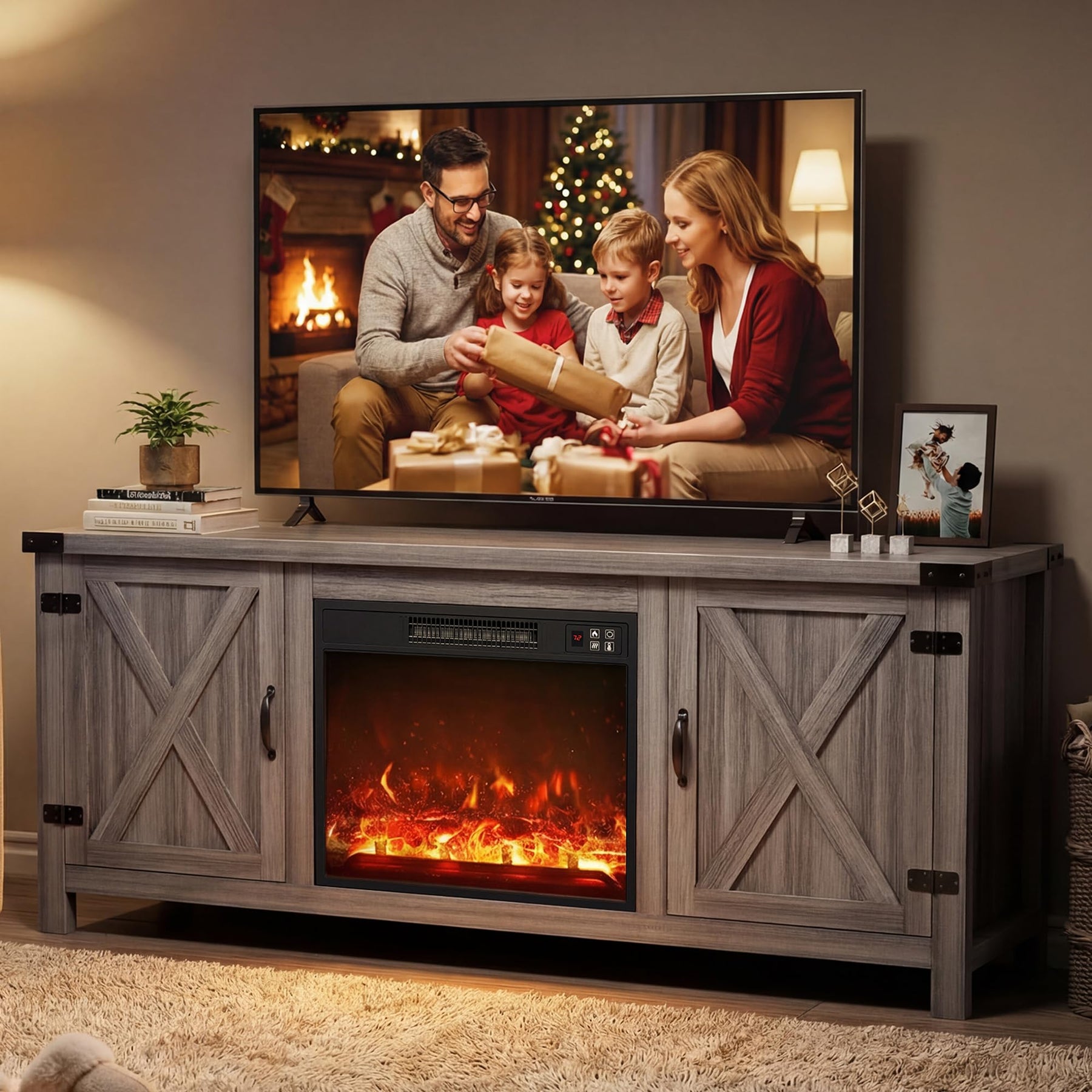 YESHOMY Modern Farmhouse TV Stand with Barn Door for 65 Inch TV, Gray Wash