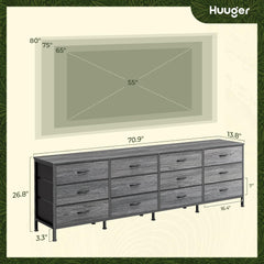 Huuger 70 Inch Dresser for Bedroom, TV Stand for 65, 75, 80 Inch TV, 12 Fabric Drawer Long Dresser, Large Entertainment Center for Bedroom, Wide Chest of Drawer with Storage, Rustic Brown