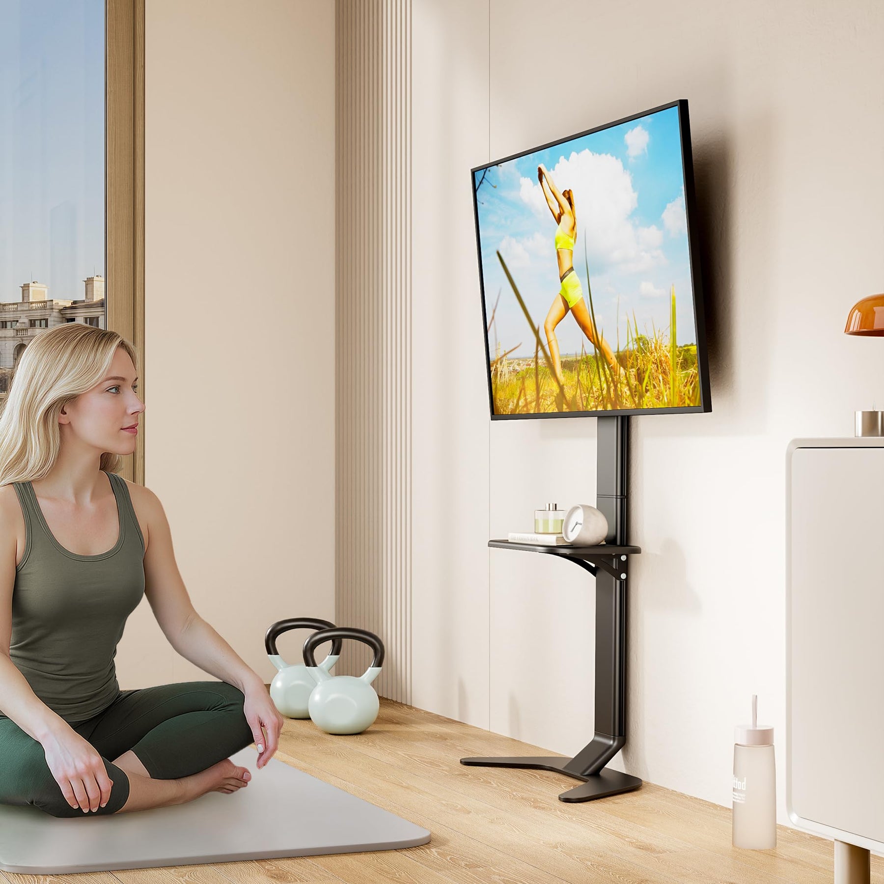 ECOTINY Tall Floor TV Stand for 37-86" TVs, Ultra Slim, Black