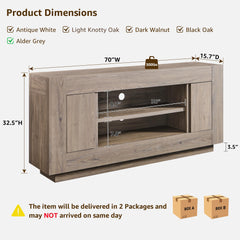 OKD 70" TV Stand for 80" TV, Thick Block Media Console, Antique White