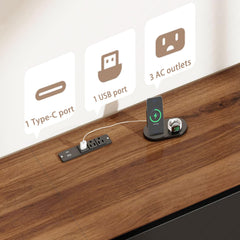 CayugaCrekrd 102.4'' Minimalist Floating TV Stand with Power Outlet, Modern Wall-Mounted Entertainment Center for TVs up to 100 Inches, Media Console with Rounded-Corner Design, Walnut and Black