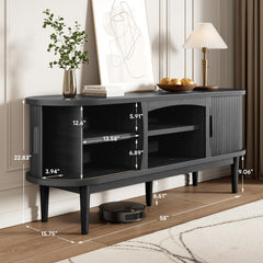 Decofy Mid Century TV Stand for TVs up to 80 Inches, Entertainment Center with Storage, Power Outlet, Fluted Sliding Doors & Adjustable Shelves, Modern Media TV Console Table for Living Room (Walnut)