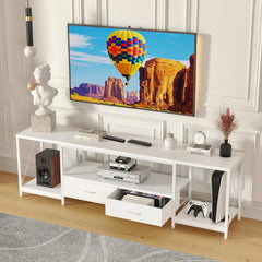 GYIIYUO TV Stand with Fabric Drawer - Entertainment Center and Industrial TV Console Table with Open Storage Shelves for Living Room, Bedroom - 55.1" Rustic Brown
