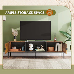 WLIVE 58" TV Stand for 65 Inch TVs, Mid Century Modern Entertainment Center with 2 Storage Cabinets & Open Shelf, Media Console Table with Metal Legs for Living Room, Bedroom, Rustic Brown