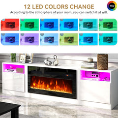 oneinmil Fireplace TV Stand with 36" Electric Fireplace, LED Light Entertainment Center, Modern Wood Texture Entertainment Stand with Highlight Storage Cabinet for TVs Up to 80", 70 inches, Black
