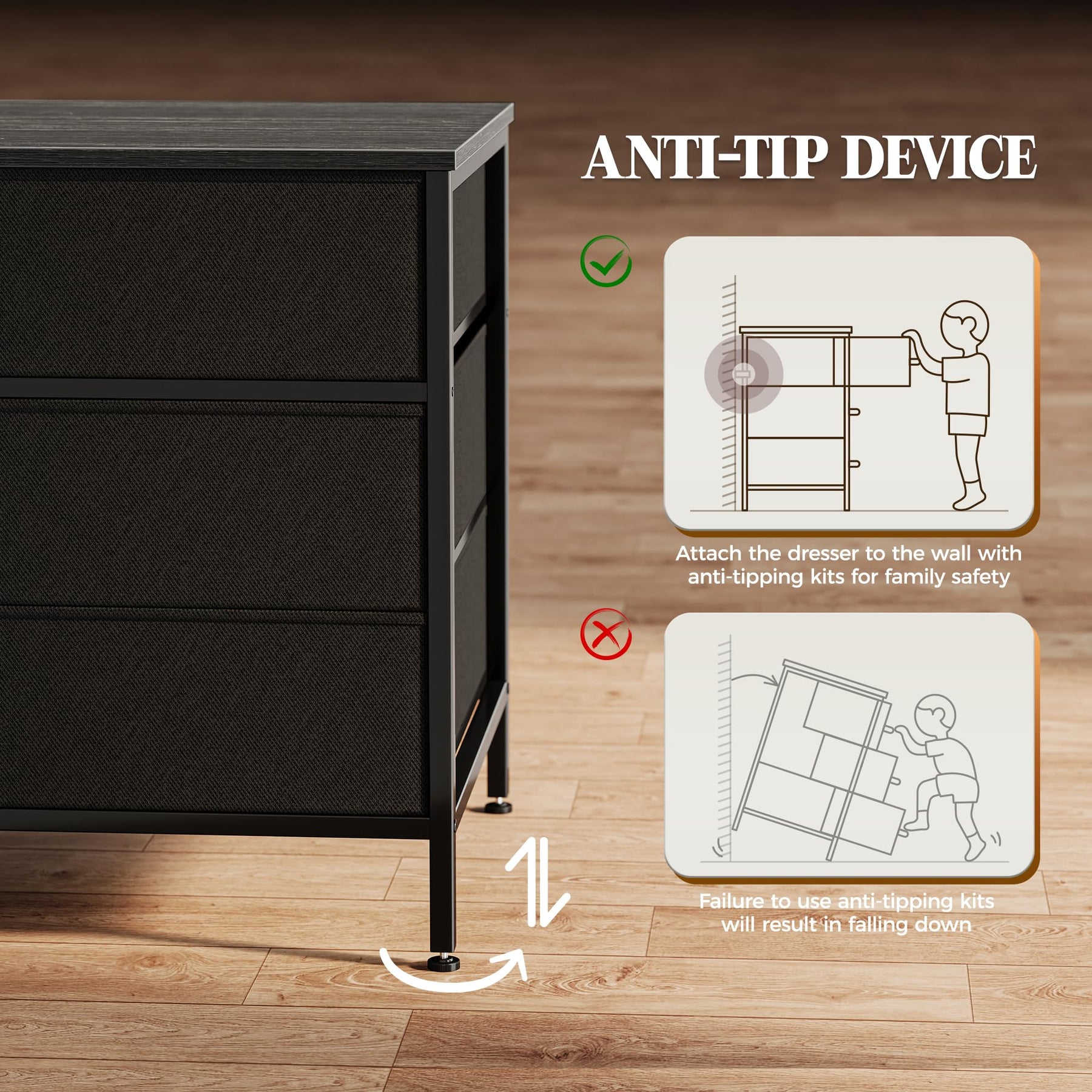 Huuger 63 Inch Dresser for Bedroom, Long Dresser with 10 Fabric Drawers, TV Stand for 55, 65, 70 Inch TV, Toy Storage Organizer for Closet, Rustic Brown
