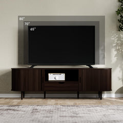 DHH 86.6" Fluted TV Stand with Power Outlet for TVs up to 90", TV Console with Adjustable Shelves and Sliding Door,Mid Century Modern Entertainment Center for Living Room,Bedroom (Walnut)