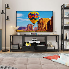 GYIIYUO TV Stand with Fabric Drawer - Entertainment Center and Industrial TV Console Table with Open Storage Shelves for Living Room, Bedroom - 55.1" Rustic Brown
