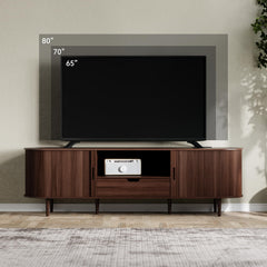 DHH 86.6" Fluted TV Stand with Power Outlet for TVs up to 90", TV Console with Adjustable Shelves and Sliding Door,Mid Century Modern Entertainment Center for Living Room,Bedroom (Walnut)