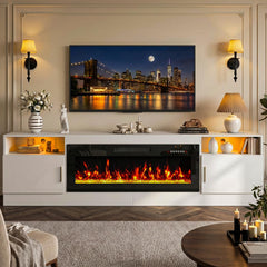 PRETZI Fireplace TV Stand with 36" Fireplace Up to 80" TVs for Living Room