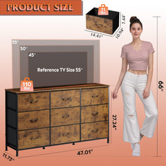 WLIVE Dresser TV Stand for 75 Inch TV, 9 Drawer Dresser for Bedroom, Black
