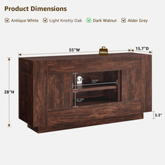OKD 70" TV Stand for 80" TV, Thick Block Media Console, Antique White
