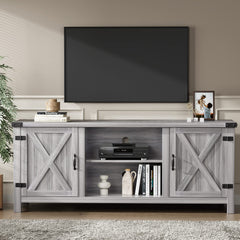 YESHOMY Modern Farmhouse TV Stand with Barn Door for 65 Inch TV, Gray Wash
