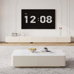 94.5" Fully Assembled TV Console, White TV Stand with Sintered Stone Top