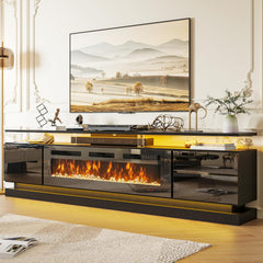 Nordivale 70" Fireplace TV Stand, Modern Entertainment Center for TVs Up to 80”, TV Console with Storage Cabinets, Media Console for Living Room, Black TV Stand and Black Fireplace