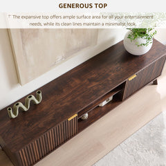 OKD 70" Mid Century Modern Fluted TV Stand w/ 2 Soft Close Door,Natural Oak