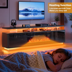 OneBlis 70" Fireplace TV Stand with Double LED Lights for TVs UP to 80", Electric Fireplace Entertainment Center with Storage Cabinets, TV Console for Living Room, Office, Black1