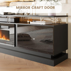 Nordivale 70" Fireplace TV Stand, Modern Entertainment Center for TVs Up to 80”, TV Console with Storage Cabinets, Media Console for Living Room, Black TV Stand and Black Fireplace