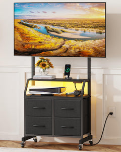 GYIIYUO Rolling TV Stand with Mount & 4 Fabric Drawers for 32-75 inch TVs