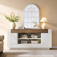 OKD 70" TV Stand for 80" TV, Thick Block Media Console, Antique White