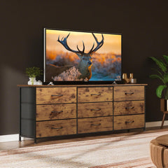 WLIVE Dresser TV Stand for 75 Inch TV, 9 Drawer Dresser for Bedroom, Black