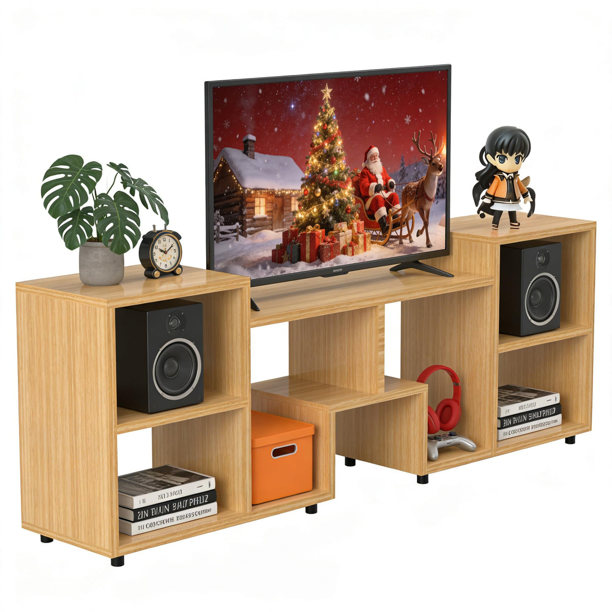 ACOHOOK Walnut 60" Mid-Century TV Stand with Storage Open Shelf
