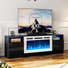 oneinmil Fireplace TV Stand with 36" Electric Fireplace, LED Light Entertainment Center, Modern Wood Texture Entertainment Stand with Highlight Storage Cabinet for TVs Up to 80", 70 inches, Black