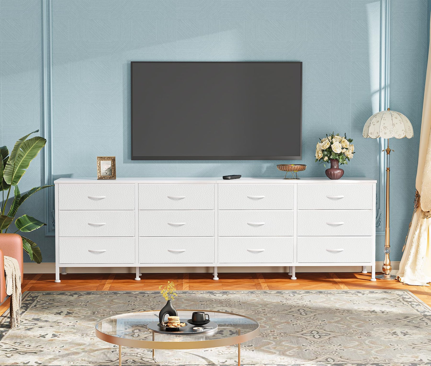 Huuger 70 Inch Dresser for Bedroom, TV Stand for 65, 75, 80 Inch TV, 12 Fabric Drawer Long Dresser, Large Entertainment Center for Bedroom, Wide Chest of Drawer with Storage, Rustic Brown