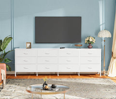 Huuger 70 Inch Dresser for Bedroom, TV Stand for 65, 75, 80 Inch TV, 12 Fabric Drawer Long Dresser, Large Entertainment Center for Bedroom, Wide Chest of Drawer with Storage, Rustic Brown