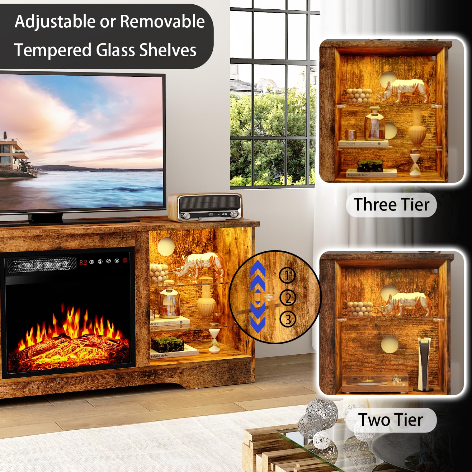 PRETZI Fireplace TV Stand with 36" Fireplace Up to 80" TVs for Living Room