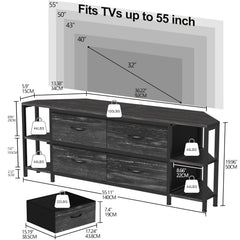 EXOTICA Corner TV Stand for 55" TV with Drawer & Power Outlet, Brown