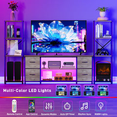LED TV Stand Entertainment Center Bookshelf Combo with Charging Station