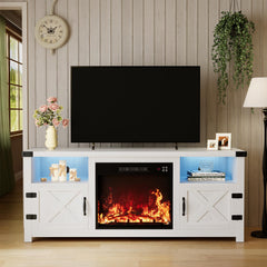 YESHOMY Modern Farmhouse TV Stand with Barn Door for 65 Inch TV, Gray Wash