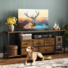 Welfuturer TV Stand for TVs Up to 75 Inch, Rustic Brown