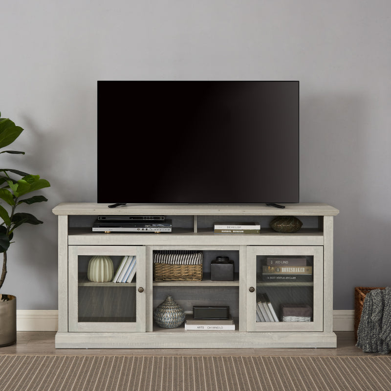 Contemporary TV Media Stand Modern Entertainment Console for TV Up to 65' with Open and Closed Storage Space, Stone Gray, 60'W*15.75'D*29'H