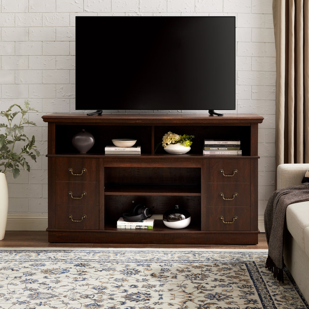 Modern TV Stand Compatible for TVs up to 65'' with Storage Shelf & - Espresso Entertainment Center, Media Console Table for Living Room, Fits for 65-inch TVs and Media Centers (Assembly Required)