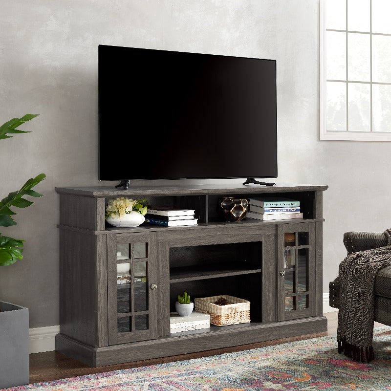 Modern TV Stand for up to 65" TVs with Open & Closed Storage Entertainment - Dark Walnut/Black Media Console Suitable for, Fits TVs, Sound Systems, Gaming Consoles, Books, Books Shelves, Space-Saving