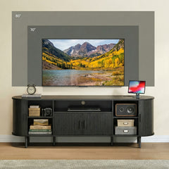 Modern 69" TV Stand with Sliding Door Storage Cabinet & Power Outlet - Entertainment Center Suitable for TVs Up to 80", Adjustable Shelves, Plug, Assembly Required for Media Room, Theater, Furniture