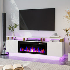 Fireplace TV Stand for Living Room, Entertainment Center with 36" Fireplace, Black Electric Fireplace TV Stand, Modern TV Stand Fireplace for TVs Up to 80", 70 Inch TV Stand with LED Light Strips
