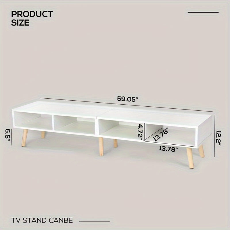 59" Modern Wooden TV Stand, Supports 65" TV, Cable Management, Living Room Television Furniture, Simple and Stylish Media Console, Easy to Assemble, Black and White