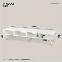 59" Modern Wooden TV Stand, Supports 65" TV, Cable Management, Living Room Television Furniture, Simple and Stylish Media Console, Easy to Assemble, Black and White