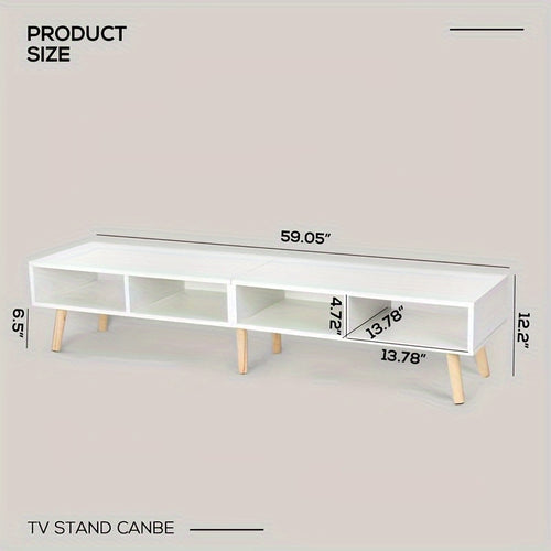 59" Modern Wooden TV Stand, Supports 65" TV, Cable Management, Living Room Television Furniture, Simple and Stylish Media Console, Easy to Assemble, Black and White