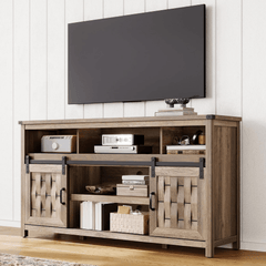Farmhouse Highboy TV Stand for 70" TV, Tall Entertainment Center with Sliding Barn Door, Rustic Media Console with Storage Shelves, Wood TV Stand for Living Room, Light Brown-Christmas Gifts,Black Fridays items,Christmas Home Decor,Christmas Decorations