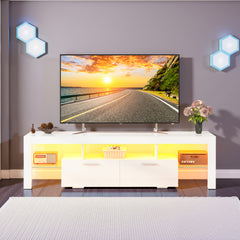 Modern TV Stand for 55/60/65/70/75 Inch TV with LED Lights, Gaming Entertainment Center for PS5, Xbox, TV Cabinet with Adjustable Glass Shelves, Media TV Console with Storage Cabinets for Living Room, Bedroom, 3 Sizes Available, White Or Black