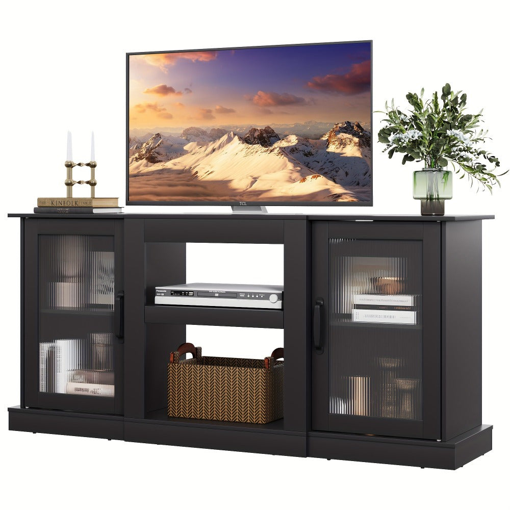 Industrial TV Stand for 65-Inch Screens, Durable Media Console, TV Console Cabinet with Storage, Entertainment Center with Cabinet And Open Shelves for Living Room, Bedroom